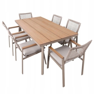 Zestaw Mebli Ogrodowy Santos Stół 180 cm + 6 Krzeseł Aluminiowy Taupe